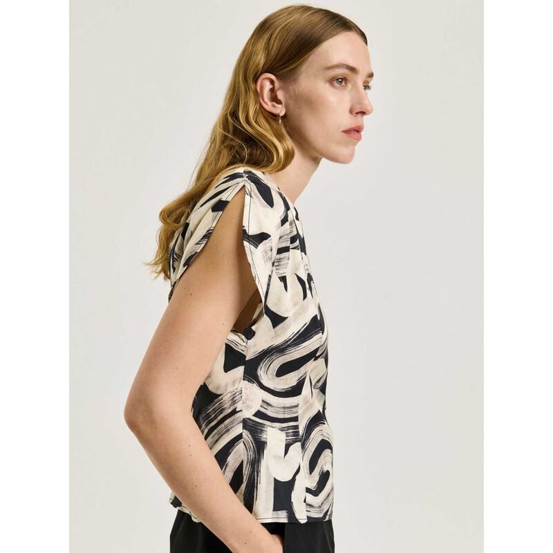 Veronika Maine Black Abstract Brush V Neck Top image number 2